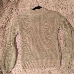 H&M Mint Green Metallic Detail Mockneck Sweater